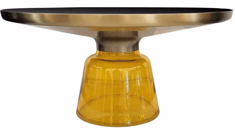 Tavolino Casa Padrino nero / oro / giallo Ø 75 x h. 37 cm - Tavolino rotondo in vetro - Mobili Soggiorno - Mobili Lusso