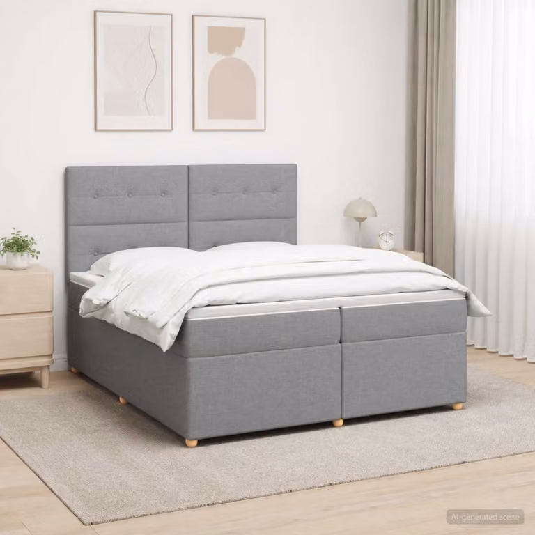 Letto box spring ibrido vidaXL con materasso e illuminazione sottostante, Grigio, L/P/H: 200 x 200 x 140 cm