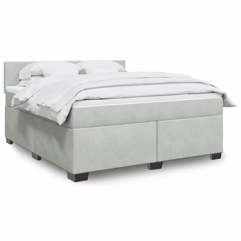 vidaXL Giroletto a Molle con Materasso Ibrido in Velluto Grigio e Bianco L/P/H: 180 x 200 cm