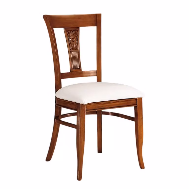 Sedia classica intagliata in legno di faggio imbottita con braccioli color noce Mobili 2G L: 44 cm, P: 53 cm, H: 93 cm