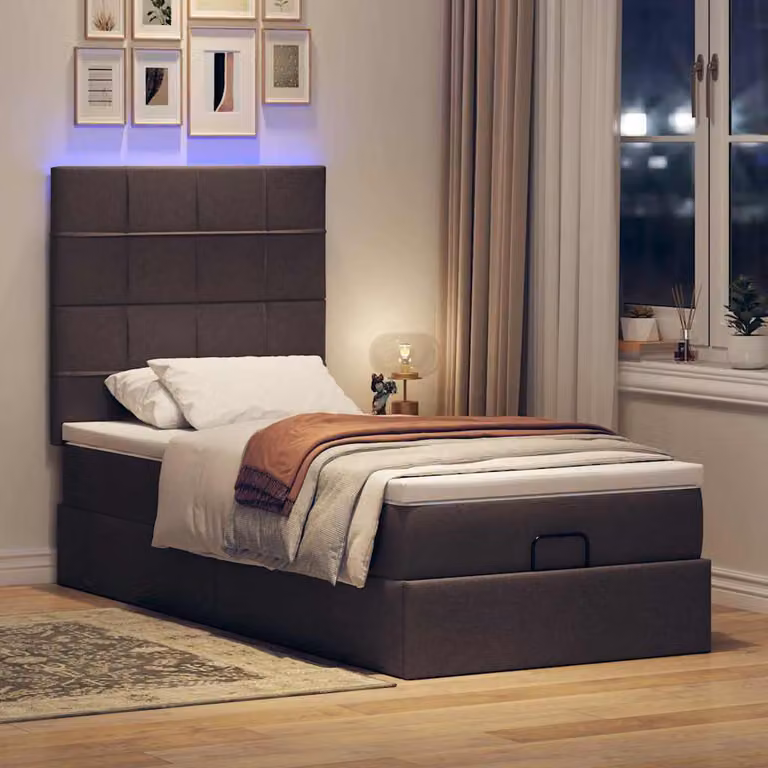 Maison Exclusive - Pouf Letto con Materasso e LED Marrone Scuro 90x200 cm Tessuto