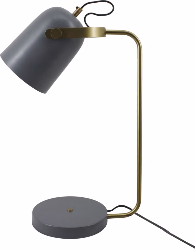 Lampada da tavolo Padiro, 29 x 20 x 58 cm, grigia, in ferro, con paralume inclinato e braccio curvo