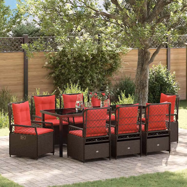Maison Exclusive - Set da pranzo per esterno, 9 pezzi, color marrone, in rattan sintetico