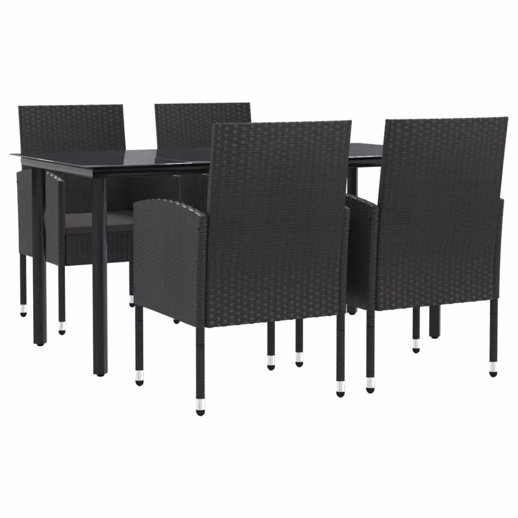 Set da Pranzo da Giardino 5 pz Nero in Polyrattan e Acciaio