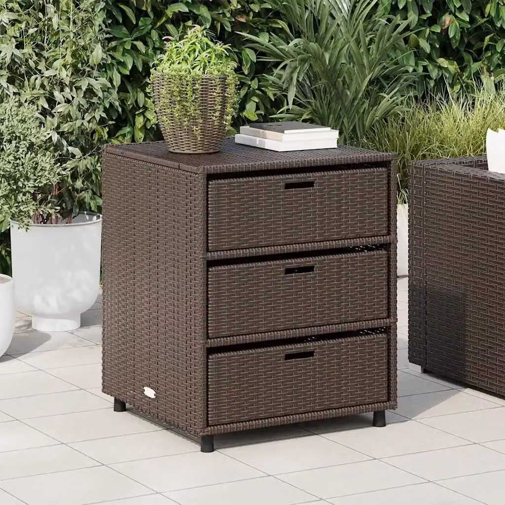 Armadietto Portaoggetti da Giardino in Polyrattan Marrone L: 55 cm, P: 59 cm, H: 69 cm – 2