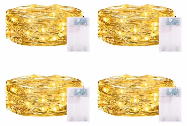 Catena luminosa a LED, 2 metri, 20 LED bianco caldo, alimentata a batteria, con timer