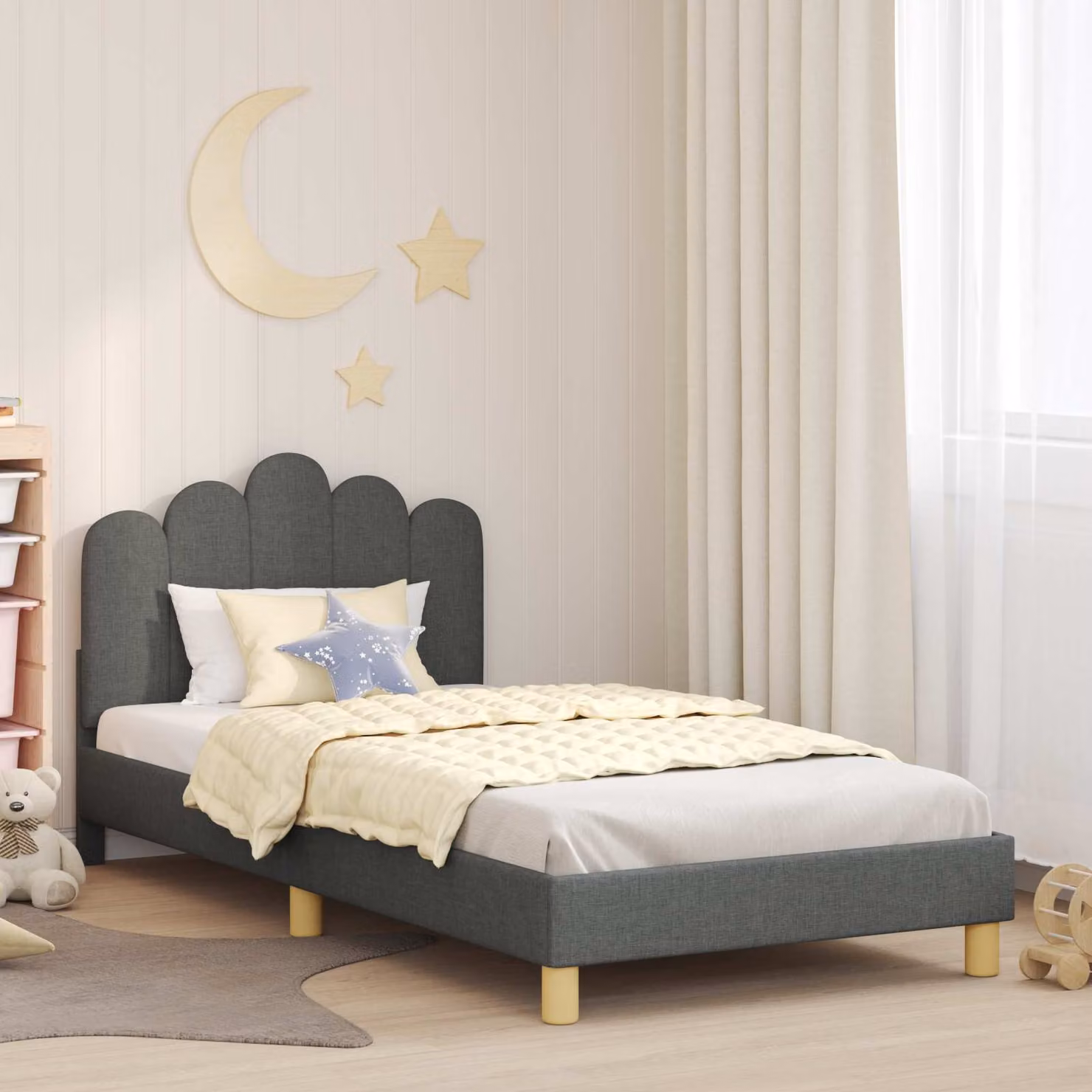 Struttura letto per bambini vidaXL con testata imbottita in tessuto, Grigio, L 90 x P 190 cm