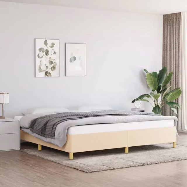 Struttura Letto Design Mania in Tessuto Beige con Giroletto senza Materasso L/P: 200 x 200 cm – 1