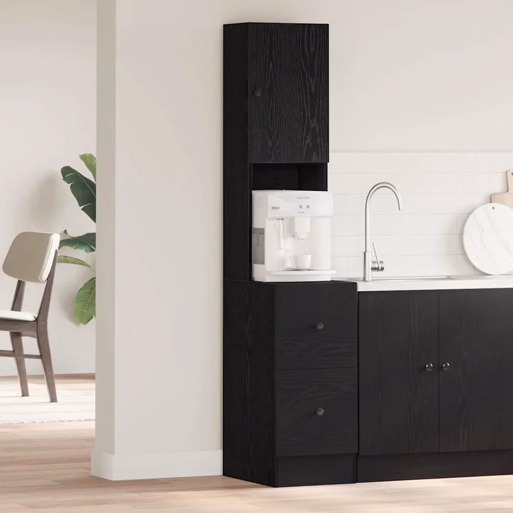 vidaXL Credenza da cucina moderna con cassetto in Rovere Nero, L: 32 cm, P: 50 cm, H: 180 cm