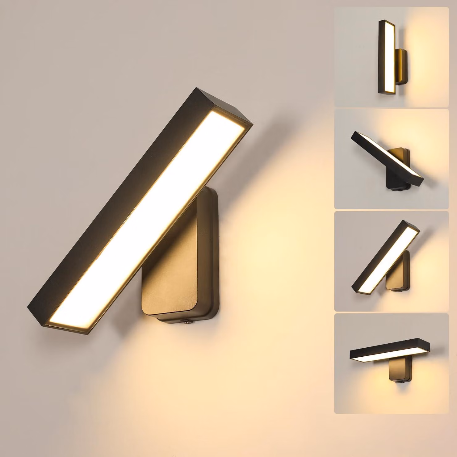 Lampada a LED da parete, 17W, grado di protezione IP65, colore nero, luce bianco caldo 3000K, orientabile a 350°, dimensioni 30x15,5 cm
