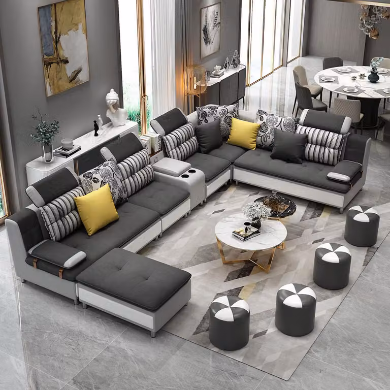 Ecksofa U-Form Wohnlandschaft Sofa Couch Polster Garnitur Sofas Leder