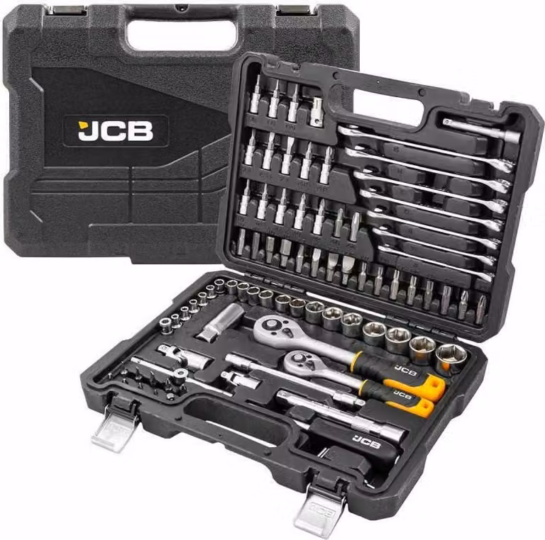 JCB | Cassetta degli attrezzi piena, 82TLG, 1/4", esagono, 4-22mm, set di attrezzi, cassetta degli attrezzi, cassetta degli attrezzi