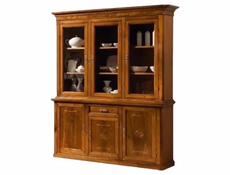 Cristalliera classica in legno con intarsio Bassano di Mobili 2G, colore noce e marrone, L: 175 cm, P: 49 cm, H: 222 cm – 4