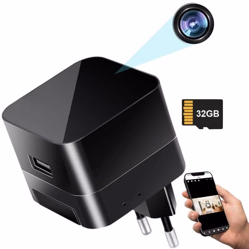 Mini Telecamera Caricabatterie USB iUni IP90, Wi-Fi, 32GB, Visualizzazione 4K, Visione Notturna