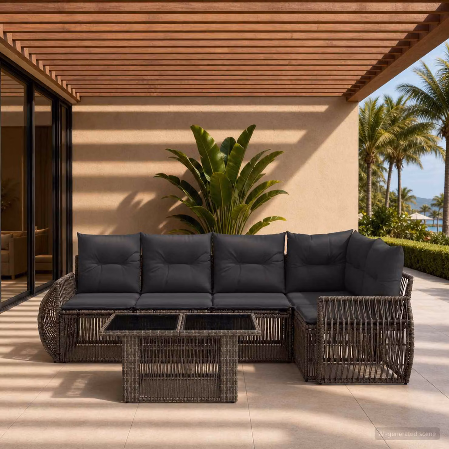 Set Divano da Giardino 6 pz vidaXL in Polyrattan Grigio e Antracite con Cuscini e Tavolino