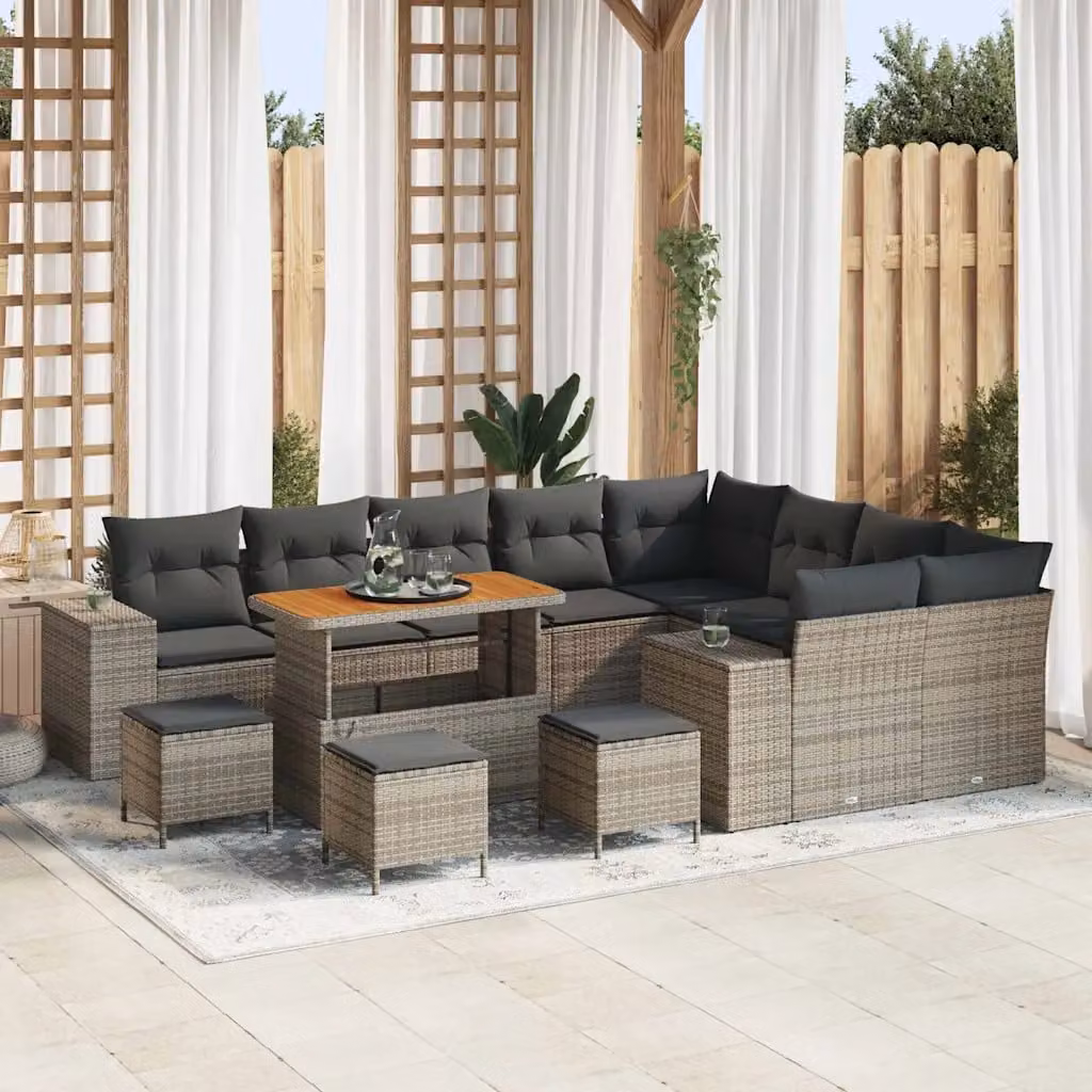 Set Divano da Giardino vidaXL 13 pz Grigio con Cuscini e Tavolino in Polyrattan e Metallo – 1