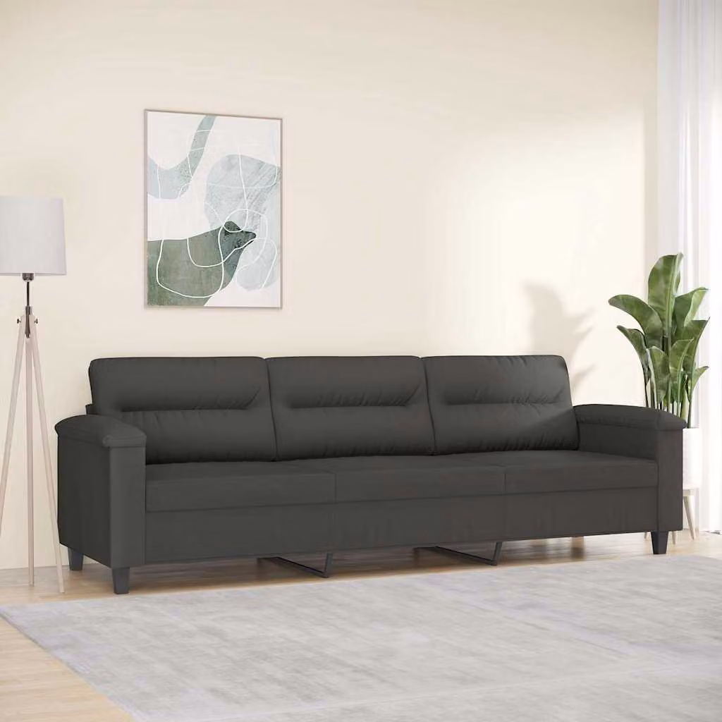 vidaXL Divano a 3 Posti Moderno in Tessuto Microfibra Grigio L: 240 cm, P: 80 cm, H: 77 cm