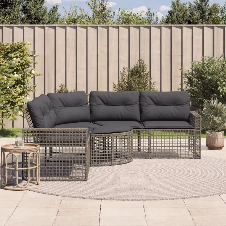 vidaXL Divano da Giardino a L Grigio in Polyrattan con Cuscini e Pouf coordinato