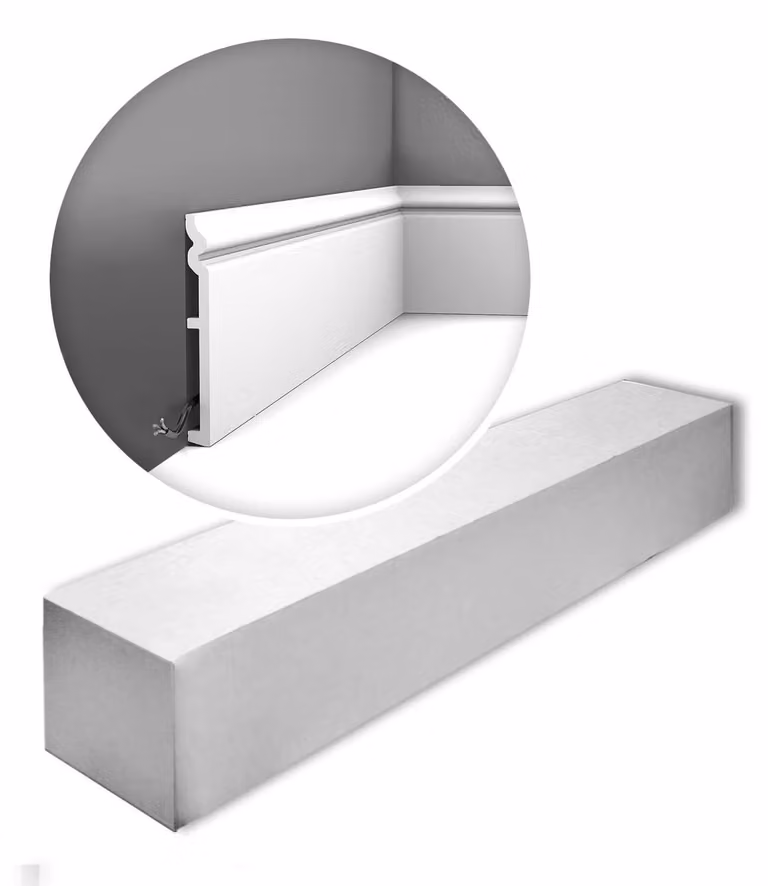Orac Decor SX206-box LUXXUS CONTOUR1 cartone con 9 strisce decorative Battiscopa per pavimenti stile classico colore bianco | 18 m