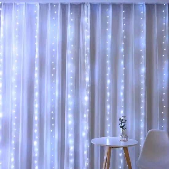 Decorazioni natalizie, LED, 3 x 2 metri, rame, telecomando USB, 200 luci, bianco