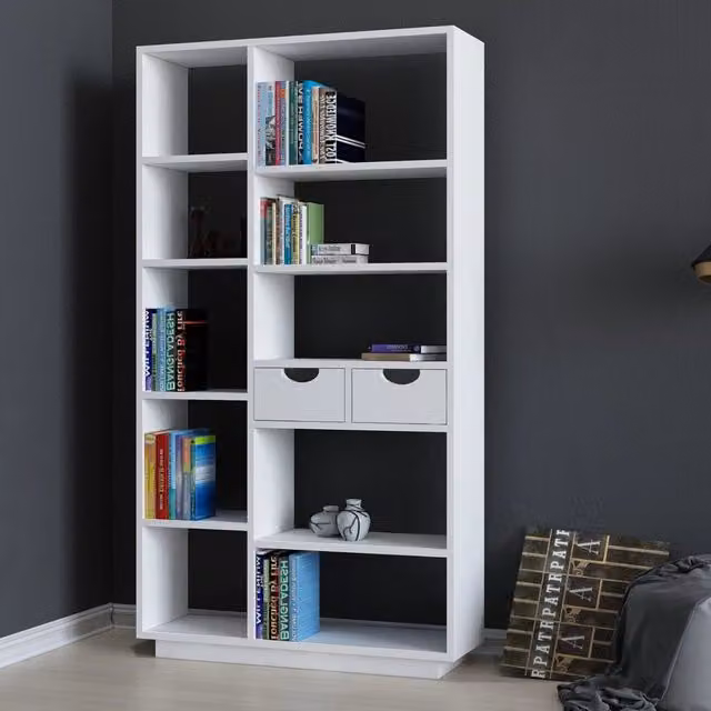 Biblioteca Imer DMORA con 8 ripiani, libreria moderna in MDF bianco, L 80 cm x P 25 cm x H 189 cm