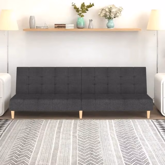 Divano Letto Click Clack vidaXL in Tessuto Grigio con Struttura in Legno Solido e Poggiatesta Regolabile, Dimensioni Letto: 90 x 200 cm – 1