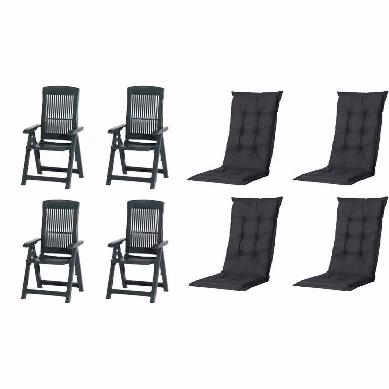 Set di 4 sedie pieghevoli Progarden Tampa con cuscino, verde / nero