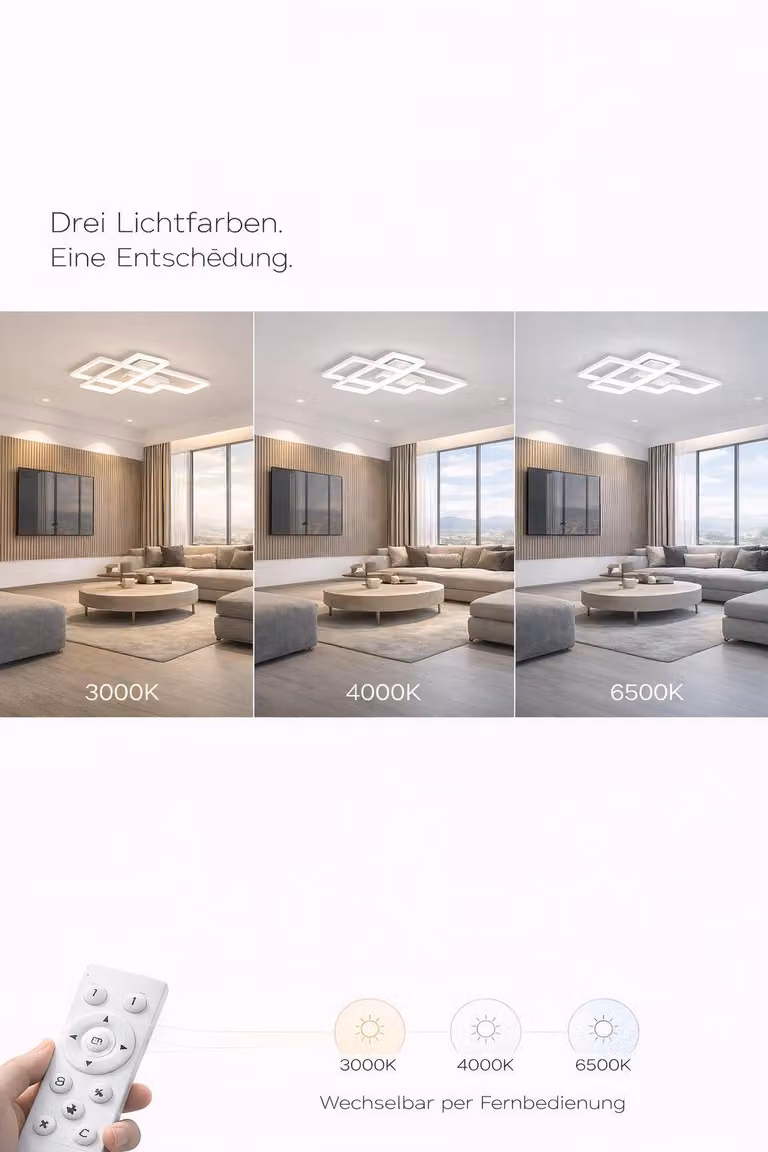 Braytron: moderna lampada da soffitto a LED di design, dimmerabile, 3CCT 3000–6500K, con telecomando, 65W, rettangolare, bianca