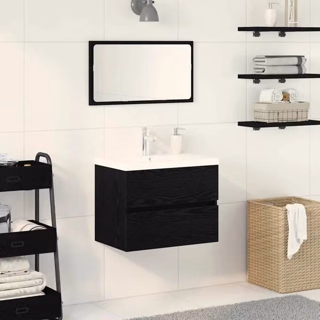 Armadio da bagno sospeso vidaXL nero opaco con ante a battente L: 60 cm, P: 39 cm, H: 62 cm