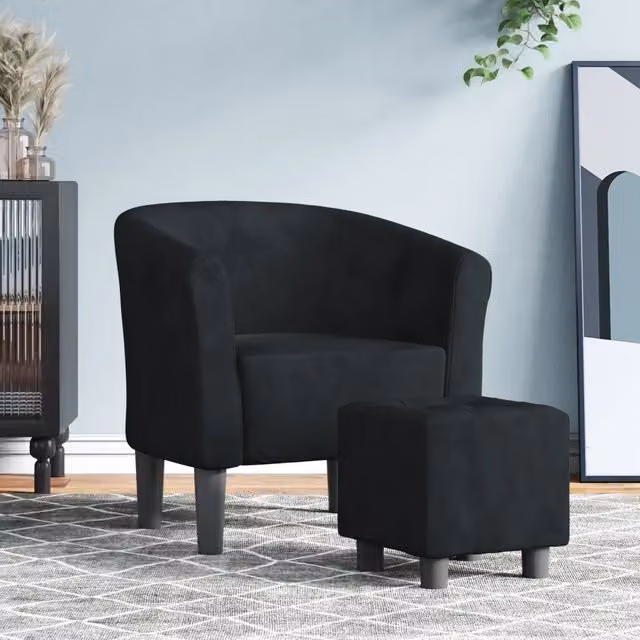 Divano Sedia-Poltrona Cabriolet con Poggiapiedi in Velluto Nero Design Moderno