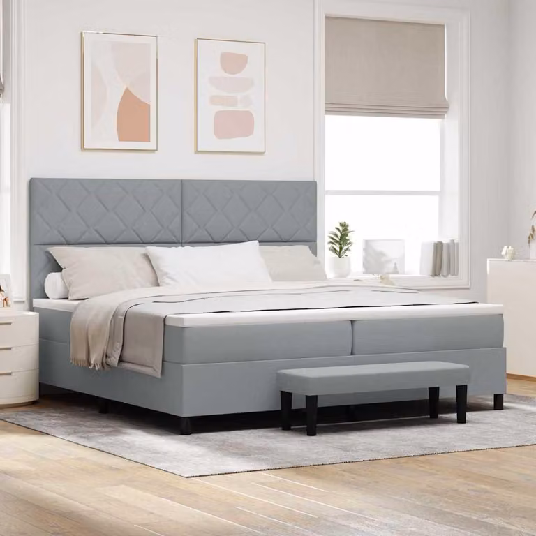 Maison Exclusive - Letto boxspring con testiera grigio chiaro 200 x 200 cm in tessuto