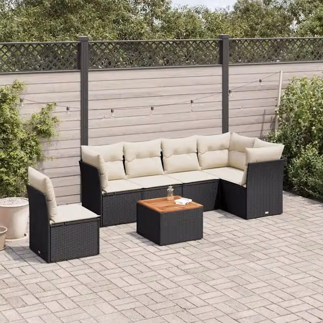 Set Divani da Giardino a L vidaXL in Polyrattan Nero con Cuscini e Tavolino da Caffè – 1