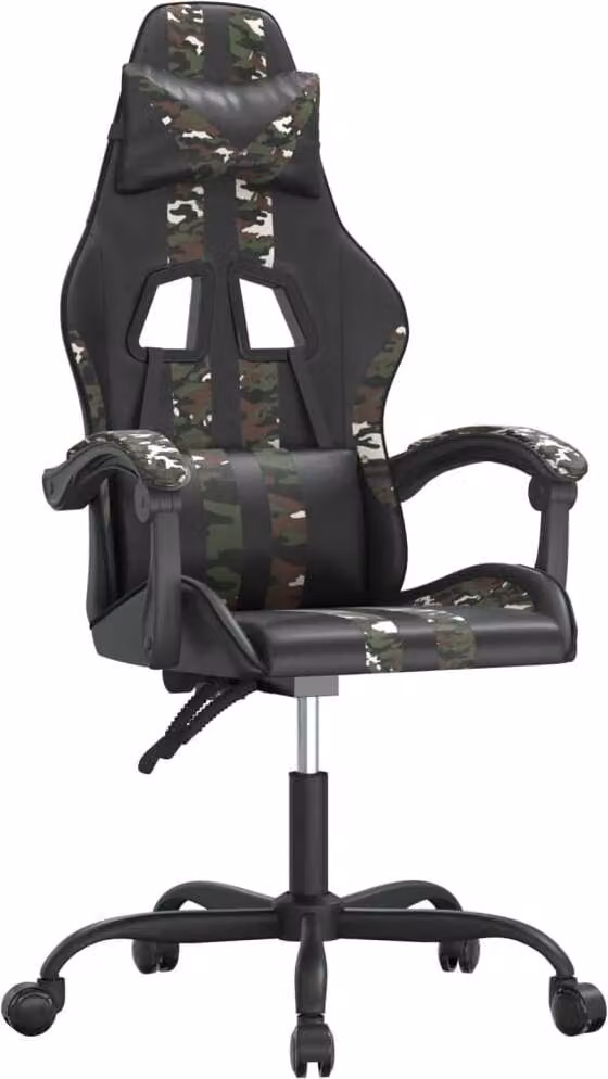 Sedia da Gaming Girevole Nero e Mimetico in Pelle finta