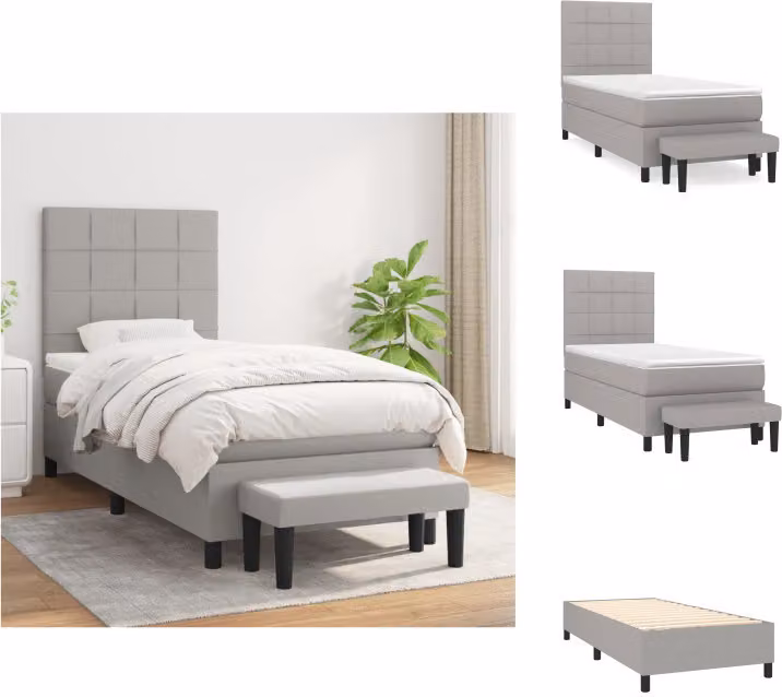 vidaXL Letto a molle con materasso grigio chiaro 90x190 cm in tessuto - Letti & strutture letto
