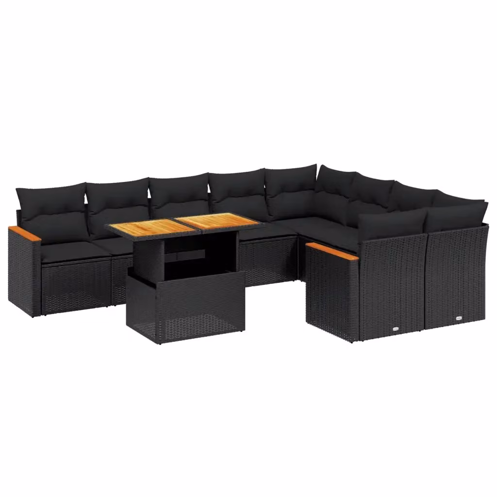 Set di Divani da Giardino vidaXL 10 Pezzi in Polyrattan Nero con Cuscini e Tavolino da Esterno a Forma di L – 2