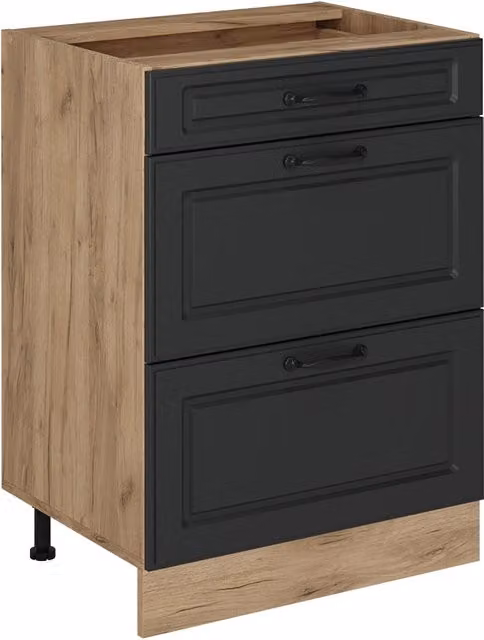 Mobiletto base per cucina Vicco R-Line Antracite e Rovere dorato con cassetti, L: 60 cm