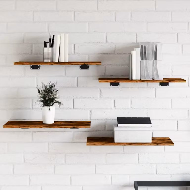 Set di 4 mensole da parete vidaXL in legno multistrato color rovere fumo, L: 60 cm, P: 30 cm, H: 1,5 cm