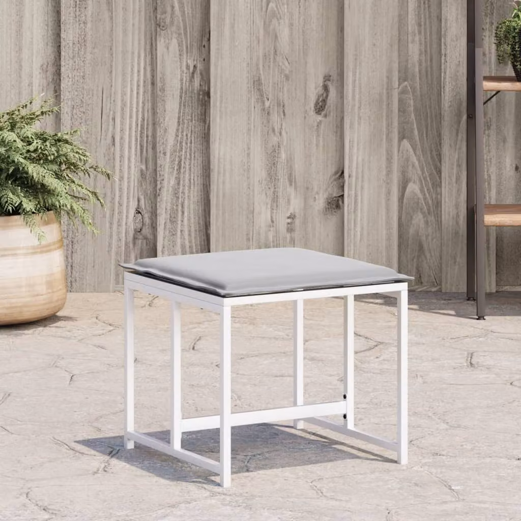 Set di 4 sgabelli da giardino vidaXL in acciaio verniciato con cuscini bianchi e rivestimento in tessuto resistente ai raggi UV