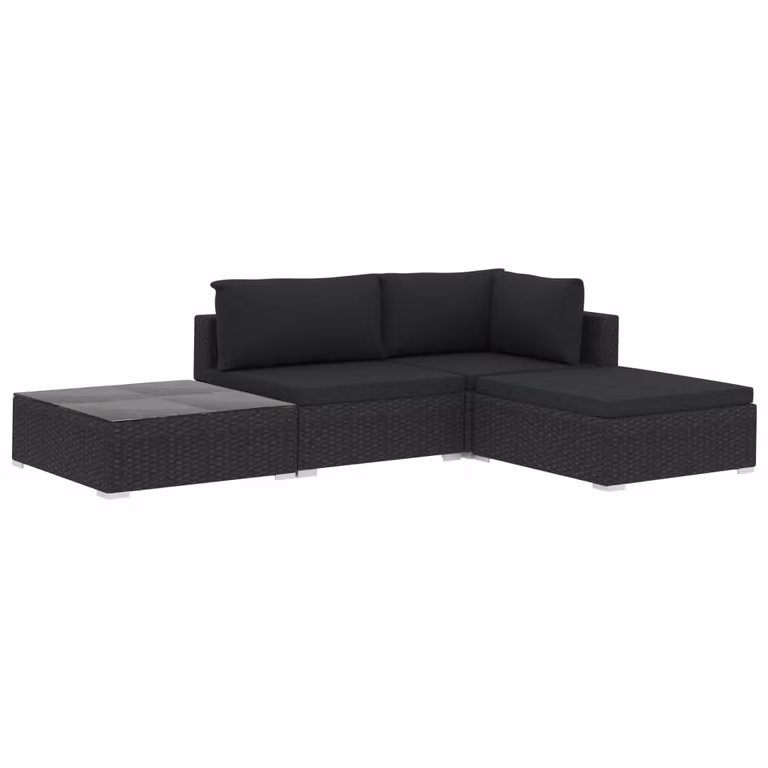 Set Divani da Giardino 4 pz con Cuscini in Polyrattan Nero