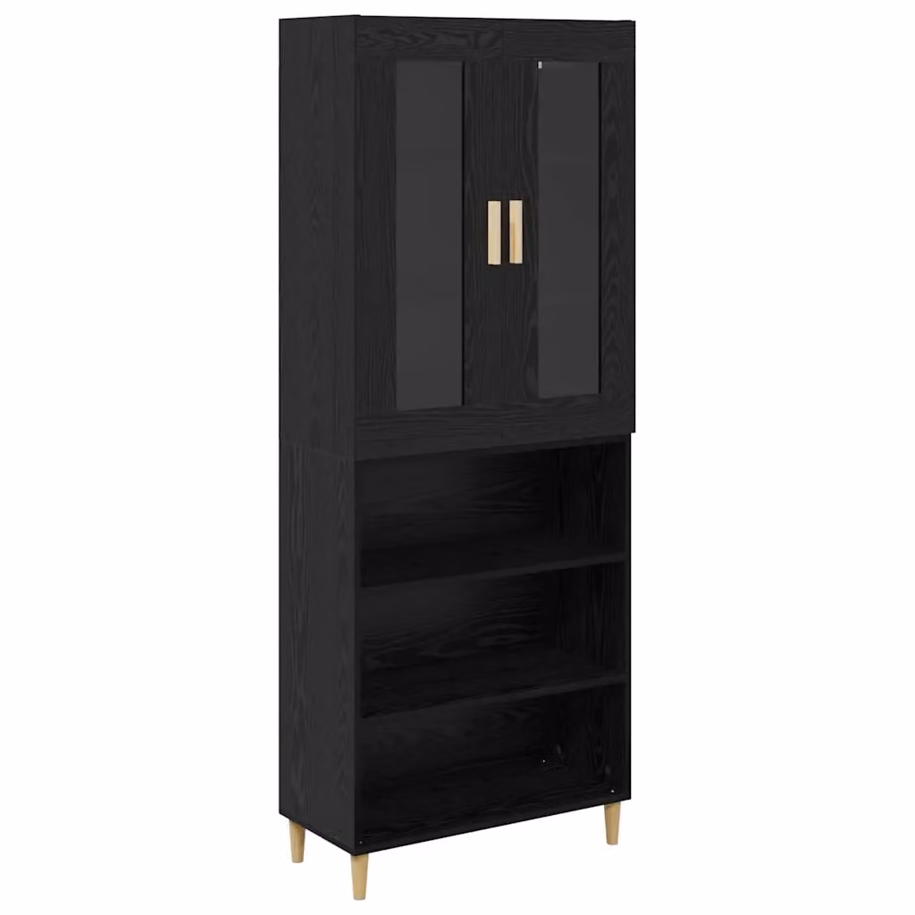 Credenza moderna vidaXL in rovere e vetro nero con ante a battente per soggiorno o sala da pranzo L: 69,5 cm, P: 34 cm, H: 180 cm – 2