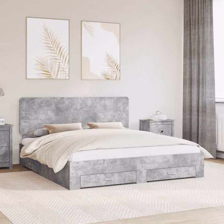Struttura letto moderna con cassetto vidaXL in legno ingegnerizzato Grigio, L/P: 200 x 200 cm