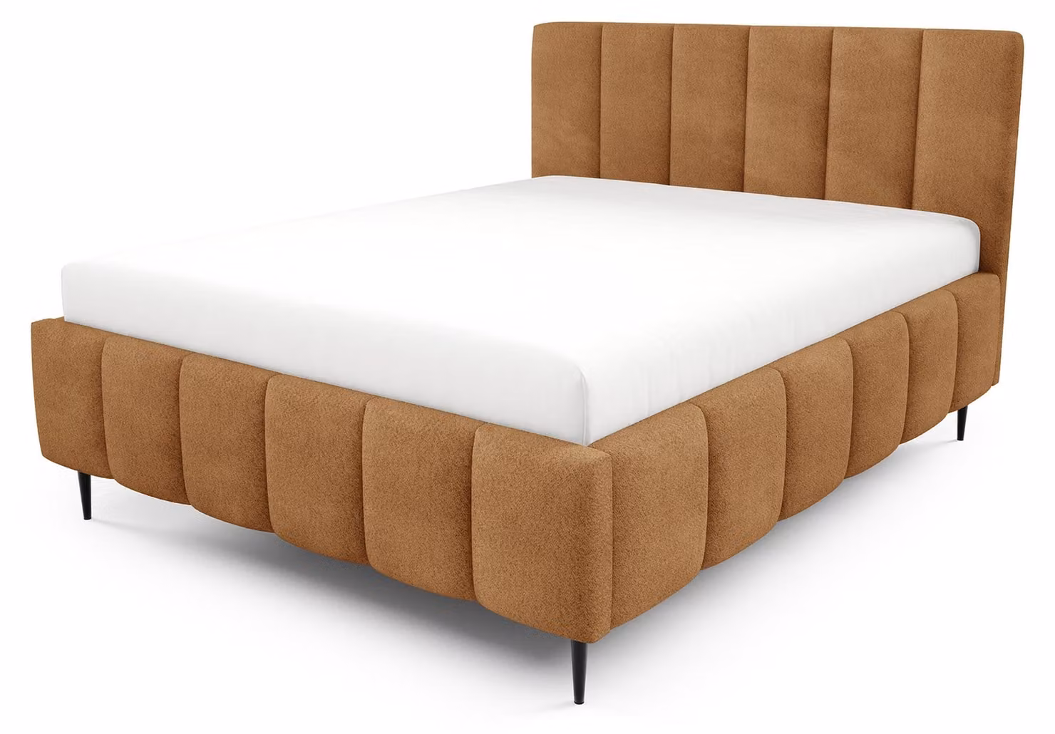 Letto imbottito con contenitore, colore marrone caramello, dimensioni 180 x 200 cm