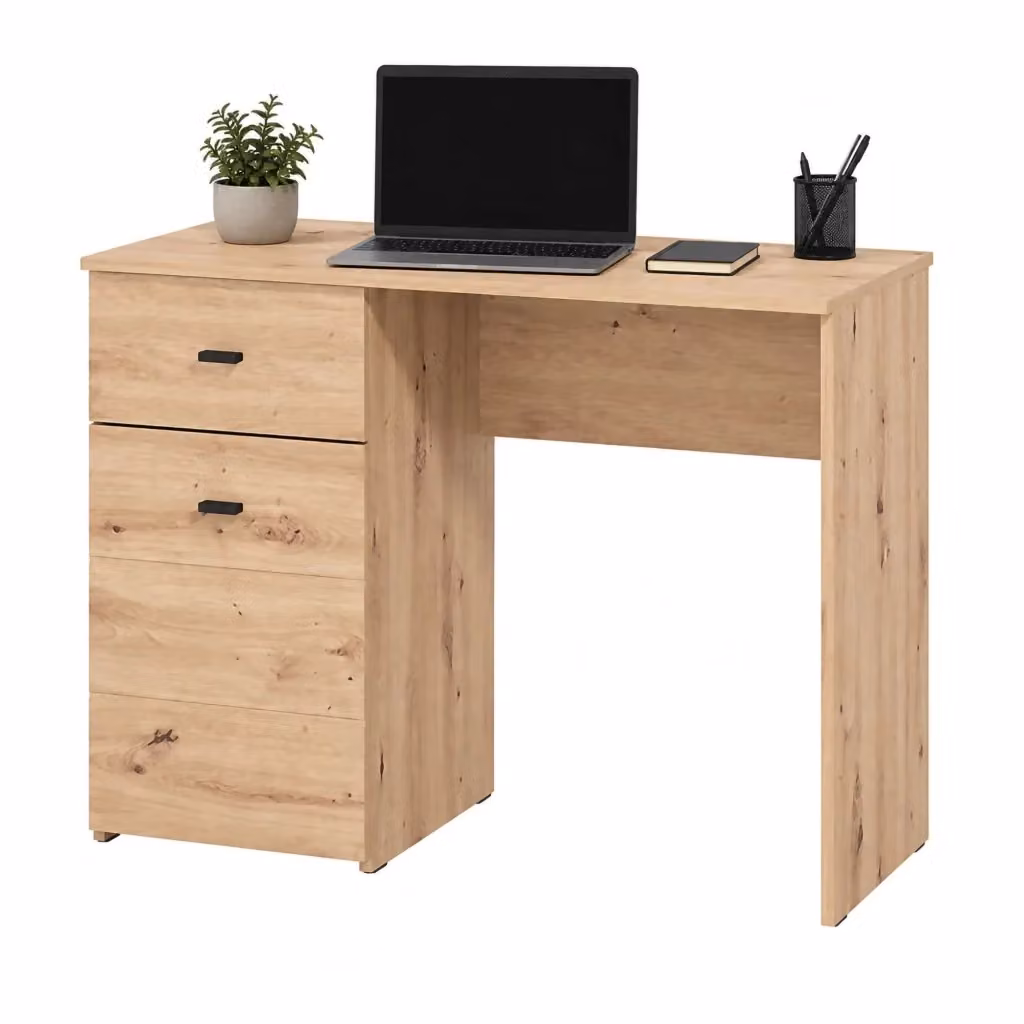 Scrivania moderna DMORA in legno color rovere e nero, L 98 cm x P 45 cm x H 74 cm – 2