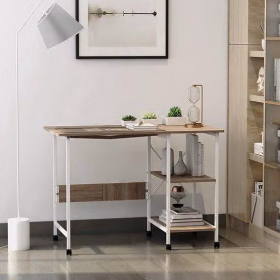 Postazione di lavoro mobile – Tavolo pieghevole per computer – Pieghevole e con ruote – MDF naturale – 107x55x76 cm