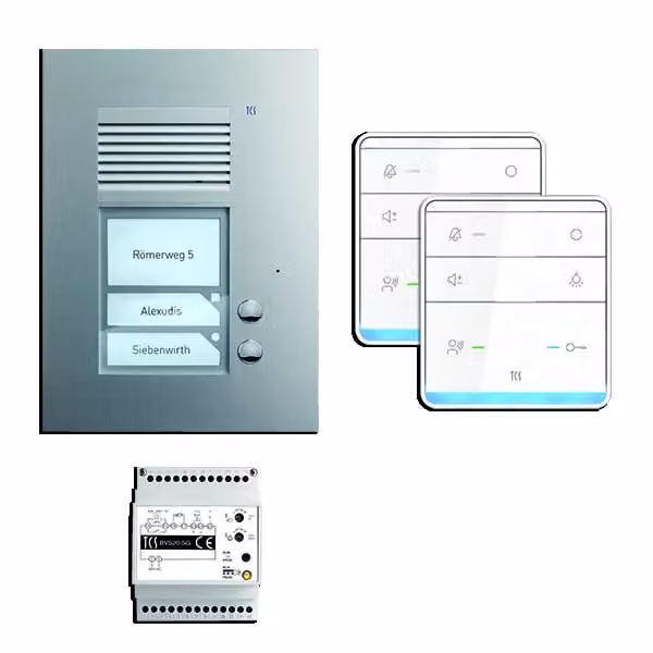 TCS PSU2320-0000 TASTA:pack Audio da incasso per 2 unità abitative, con stazione esterna PUK 2 pulsanti campanello + altoparlante vivavoce ISW5010 + centralina BVS20
