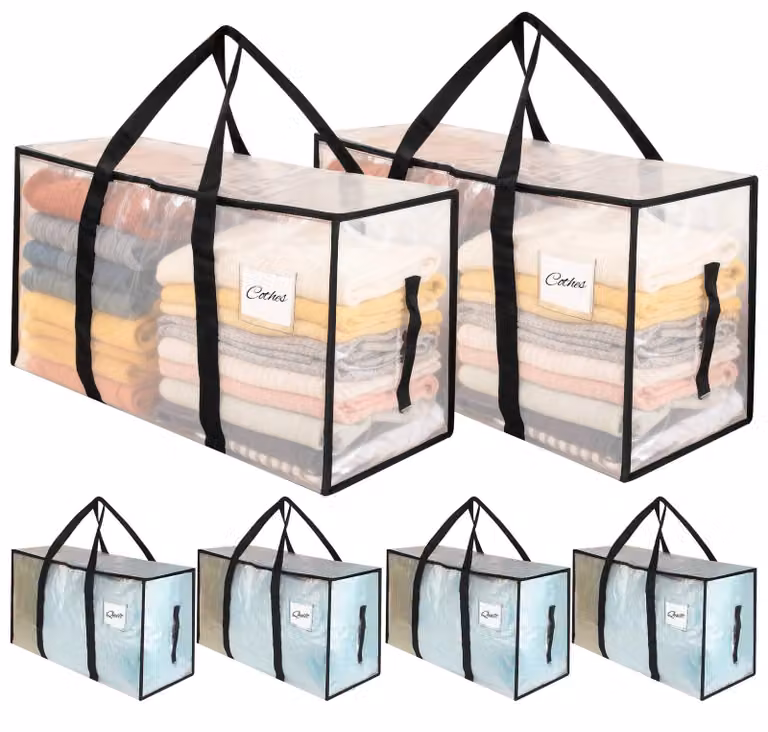 Borsa per il trasporto, capacità 95 litri, set da 6, con coperchio, chiusura a zip e maniglia, ideale per traslochi