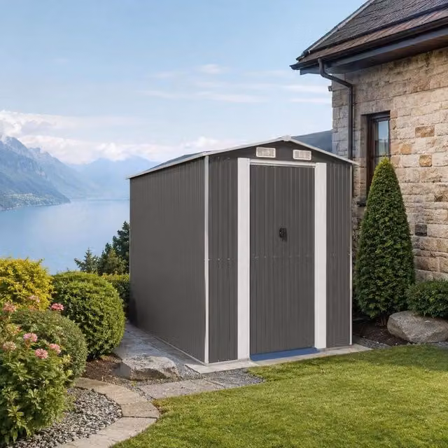 Light Grey Garden Shed, 192x274x223 Cm, Galvanized Steel
