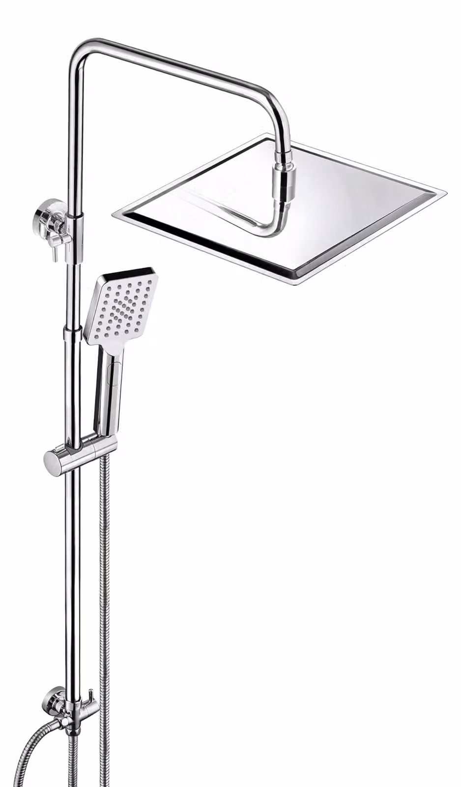 Sistema doccia, set doccia cromato, altezza regolabile, doccia a pioggia, colonna doccia per vasca da bagno con soffione, doccia principale in acciaio inossidabile, 25x25 cm.