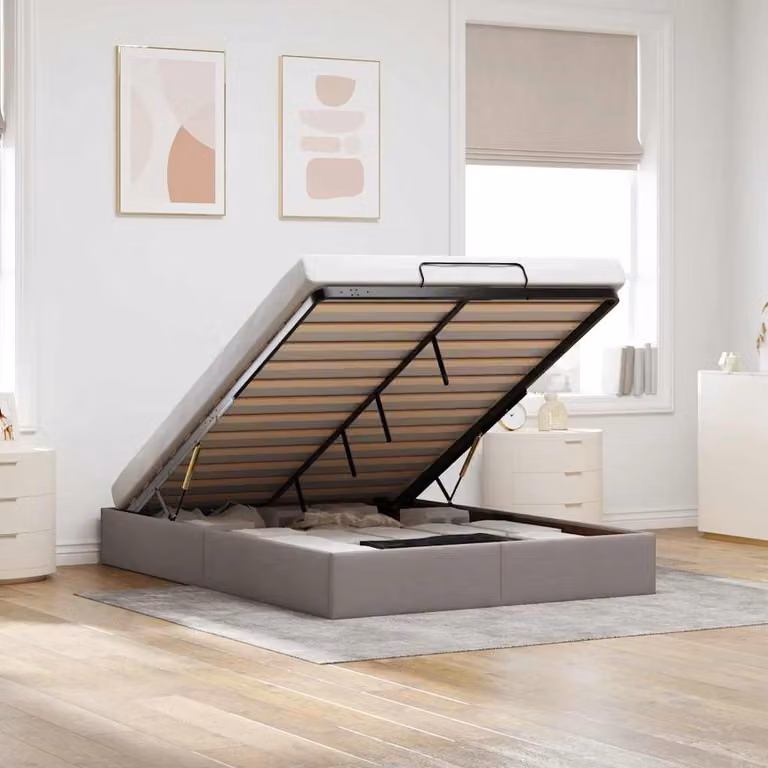 vidaXL Struttura Letto con Contenitore a Sollevamento in Tessuto Tortora L 140 x P 200 cm