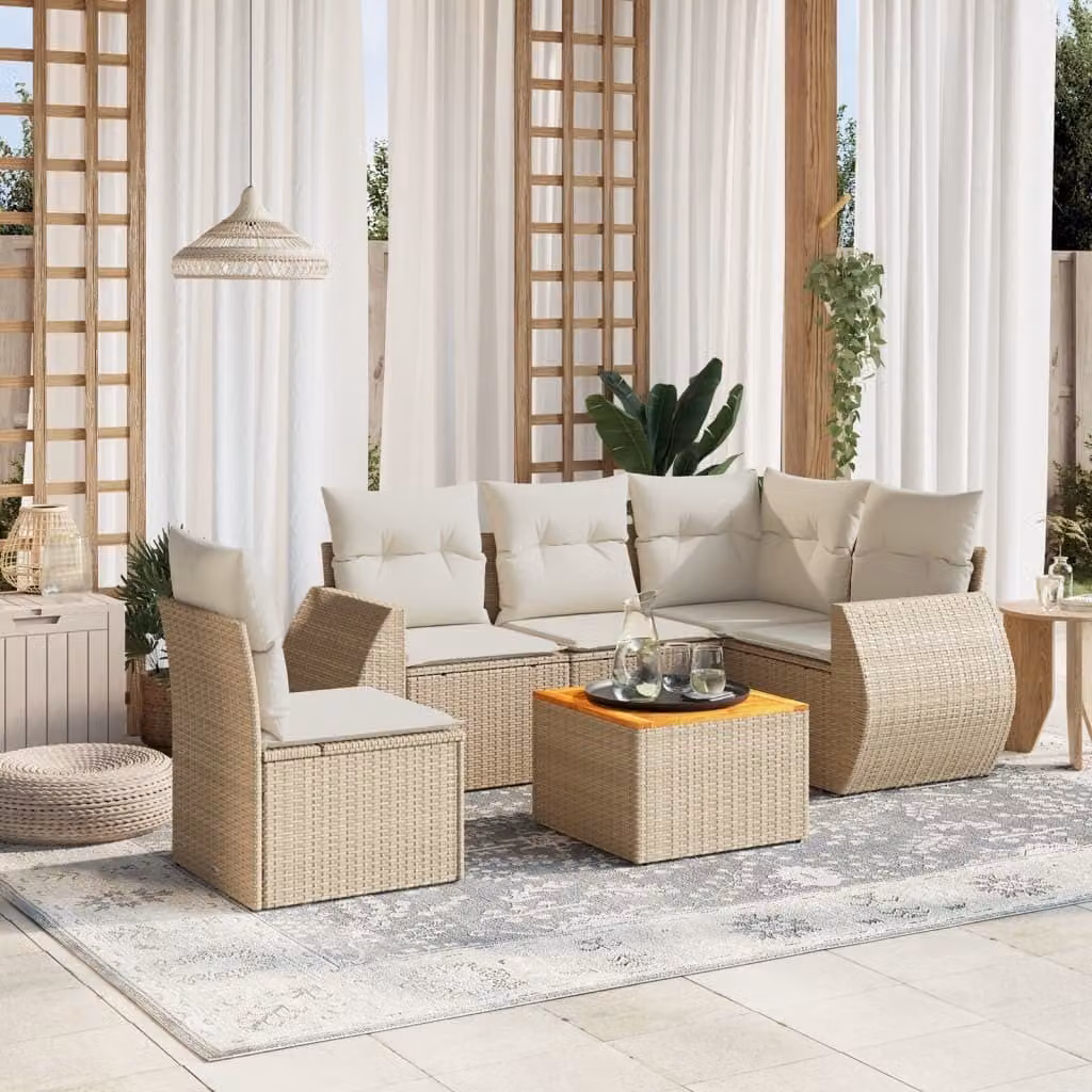 Maison Exclusive - Set Divano da Giardino 6 pz con Cuscini Beige in Polyrattan